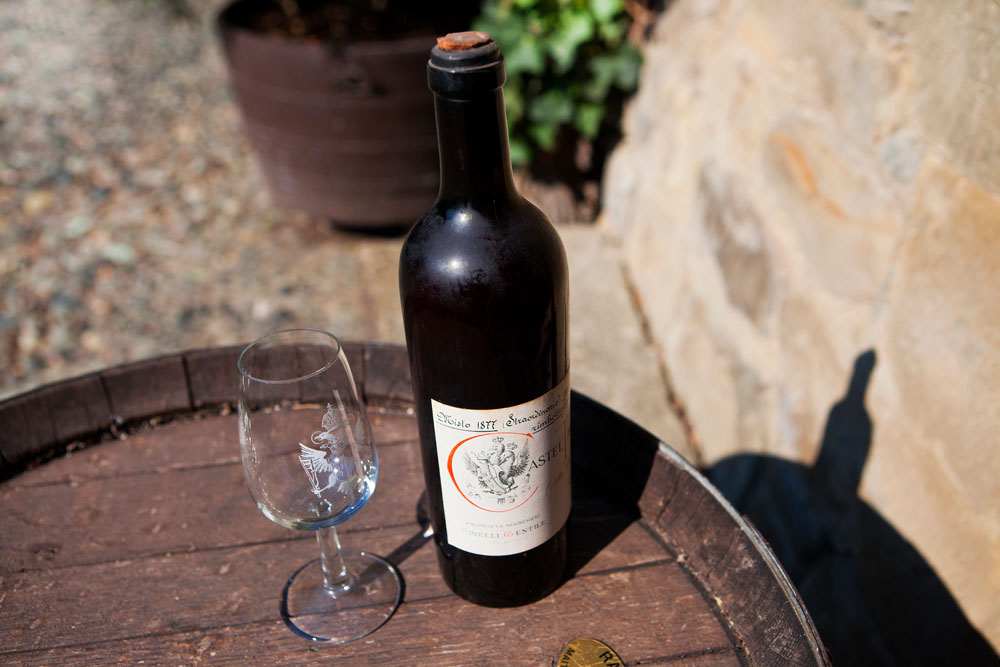 Tagliolo Monferrato Una bottiglia del 1877 conservata nelle antiche cantine del castello © Fiorenza Cicogna