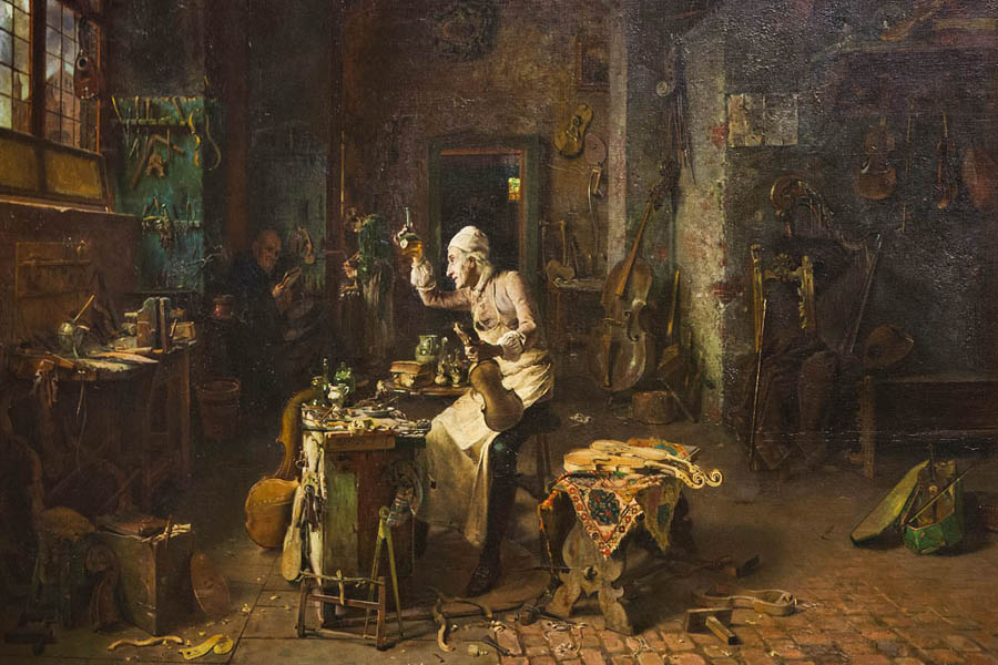 Cremona. Museo Civico ala Ponzone Antonio Stradivari al lavoro in un dipinto settecentesco © Fiorenza Cicogna
