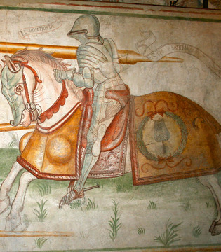 San Giovanni Bianco Museo di Arlecchino, affresco di un torneo © Cinzia Rando